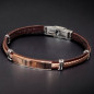 Bracelet Acier tresse et plaque cuivre & Cuir marron