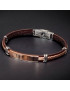 Bracelet Homme Acier tresse et plaque cuivre & Cuir marron