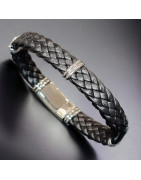 Bracelet Homme Acier & Cuir noir tressé
