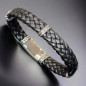 Bracelet Acier & Cuir noir tressé