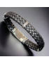 Bracelet Homme Acier & Cuir noir tressé