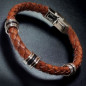 Bracelet Acier & Cuir marron tressé