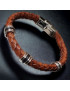 Bracelet Homme Acier & Cuir marron tressé