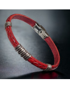Bracelet Homme Acier & Cuir rouge tressé