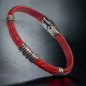 Bracelet Acier & Cuir rouge tressé