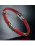 Bracelet Acier & Cuir rouge tressé
