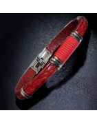 Bracelet Homme Acier & Cuir rouge et Cordon tressés