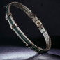 Bracelet Acier câble & Cuir vert tressé