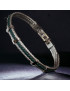 Bracelet Acier câble & Cuir vert tressé