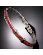 Bracelet Homme Acier câble & Cuir rouge tressé