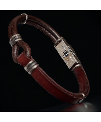 Bracelet "boucle" Acier & Cuir marron