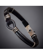 Bracelet "boucle" Acier & Cuir noir