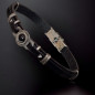 Bracelet Acier mat & Cuir noir avec Onyx