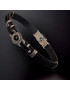 Bracelet Acier mat & Cuir noir avec Onyx