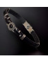 Bracelet Homme Acier mat & Cuir noir avec Onyx