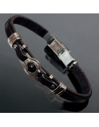 Bracelet Homme Acier & Cuir noir avec Onyx
