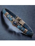 Bracelet Acier & Cuir bleu avec bille de Lapis-lazuli
