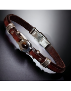 Bracelet Homme Acier & Cuir noir avec Œil de tigre