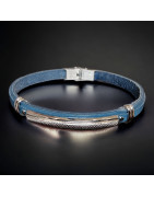 Bracelet Homme Acier & Cuir bleu "Strass"