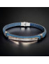 Bracelet Acier & Cuir bleu "Strass"