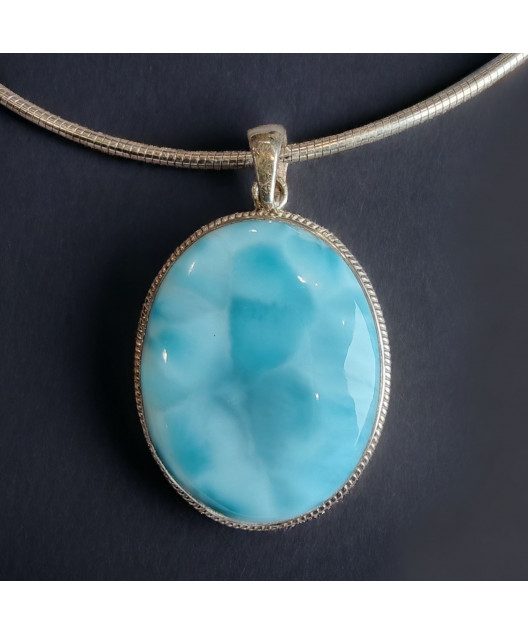 Pendentif Larimar avec chaîne Argent 925