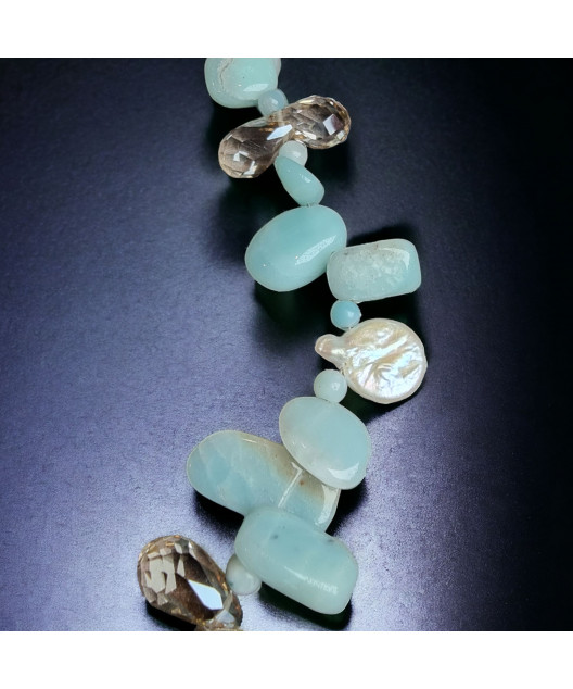 Collier Amazonite baroque Onyx facettée & Perles d'eau douce