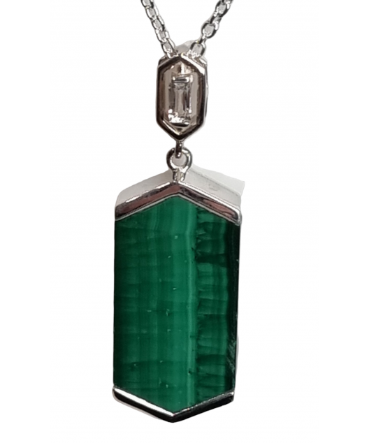Pendentif Malachite et Zirconium avec chaîne argent 925