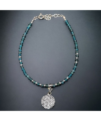 Bracelet Apatite facetté avec Fleur de vie Argent 925