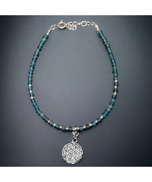Bracelet Apatite facetté avec Fleur de vie Argent 925