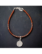 Bracelet Cornaline avec Fleur de vie Argent 925