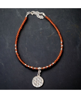 Bracelet Cornaline avec Fleur de vie Argent 925