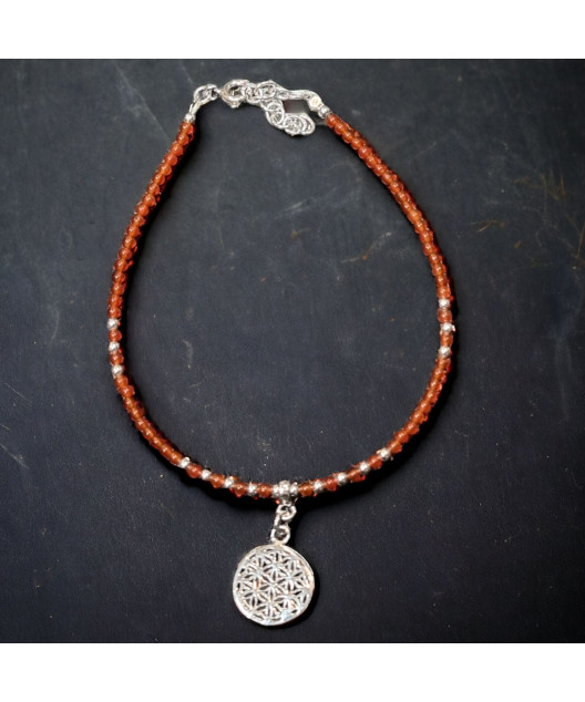 Bracelet Cornaline avec Fleur de vie Argent 925
