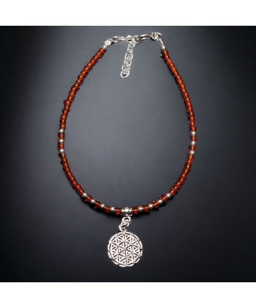 Bracelet Cornaline avec Fleur de vie Argent 925