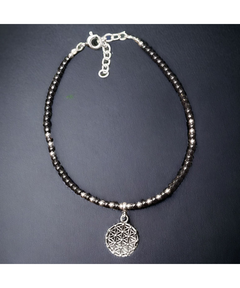 Bracelet Hématite avec Fleur de vie Argent 925