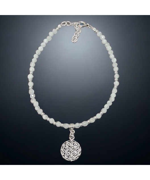 Bracelet Pierre de lune facetté avec Fleur de vie Argent 925
