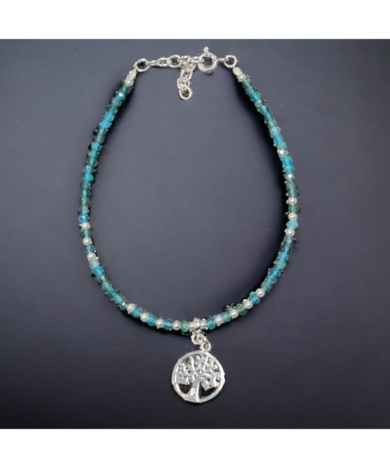 Bracelet Apatite facetté avec Arbre de vie Argent 925