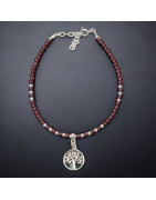 Bracelet Grenat avec Arbre de vie Argent 925