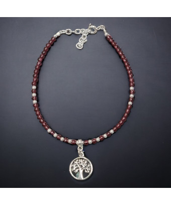 Bracelet Grenat avec Arbre de vie Argent 925