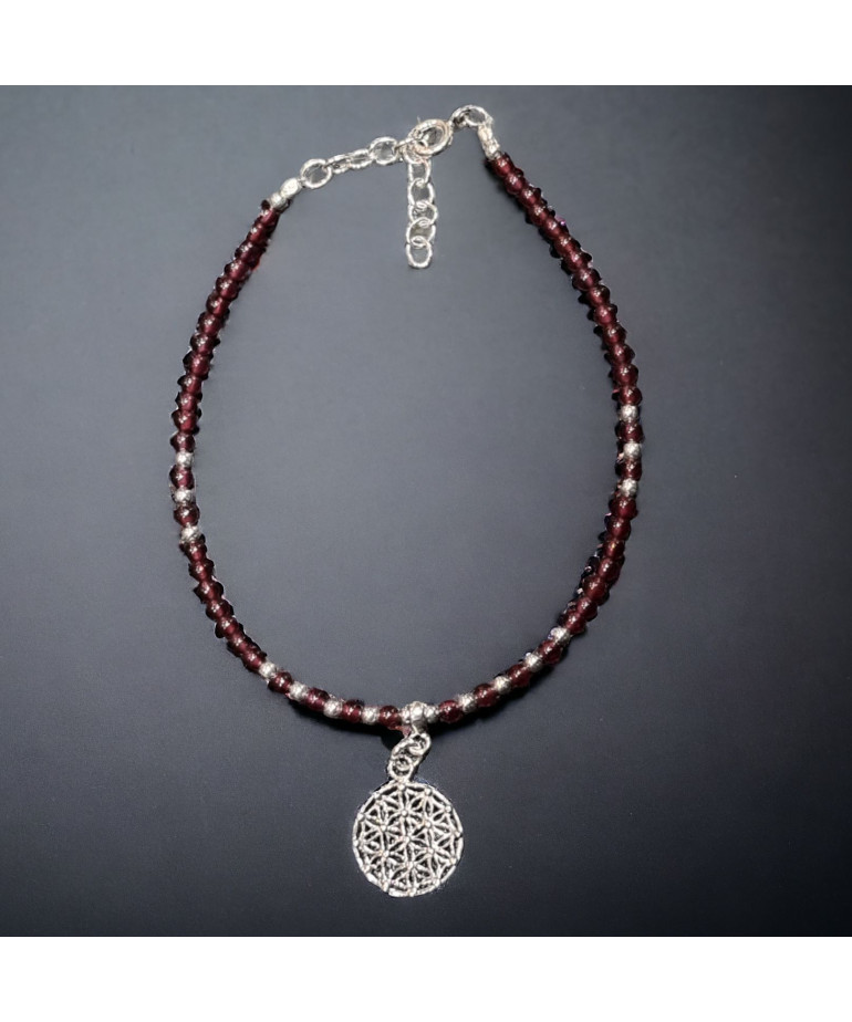 Bracelet Grenat avec Fleur de vie Argent 925