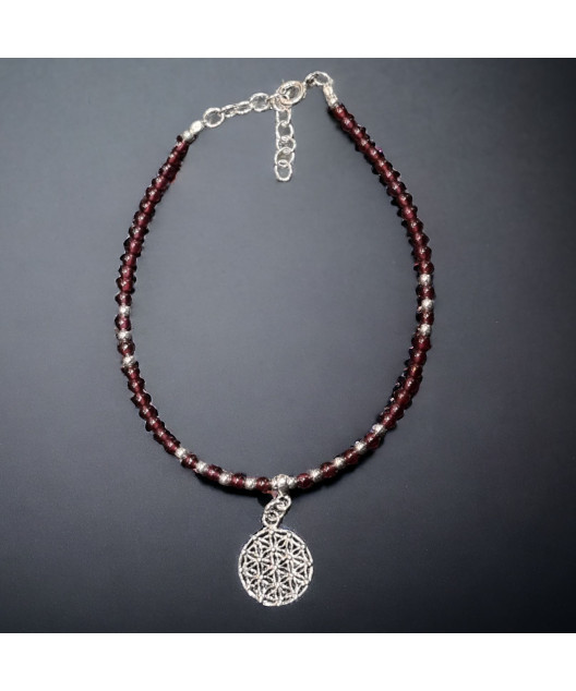 Bracelet Grenat avec Fleur de vie Argent 925