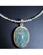 Pendentif Aigue marine sur collier facetté Argent 925