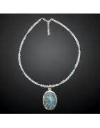 Pendentif Aigue marine sur collier facetté Argent 925