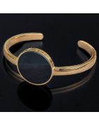 Bracelet Onyx Acier inox doré