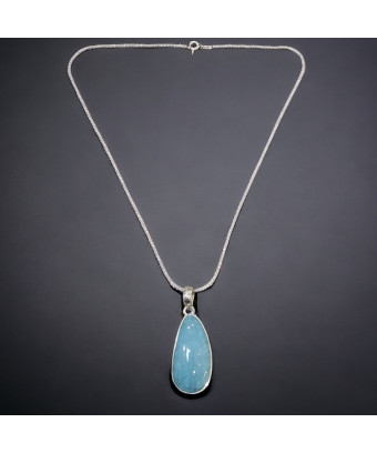 Pendentif Aigue marine sur chaîne Argent 925