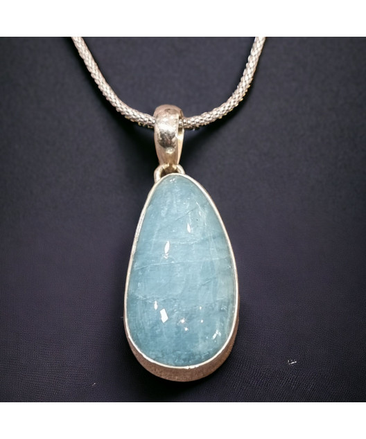 Pendentif Aigue marine sur chaîne Argent 925