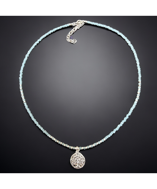 Collier Aigue marine  avec Arbre de vie Argent 925