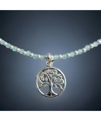 Collier Aigue marine  avec Arbre de vie Argent 925