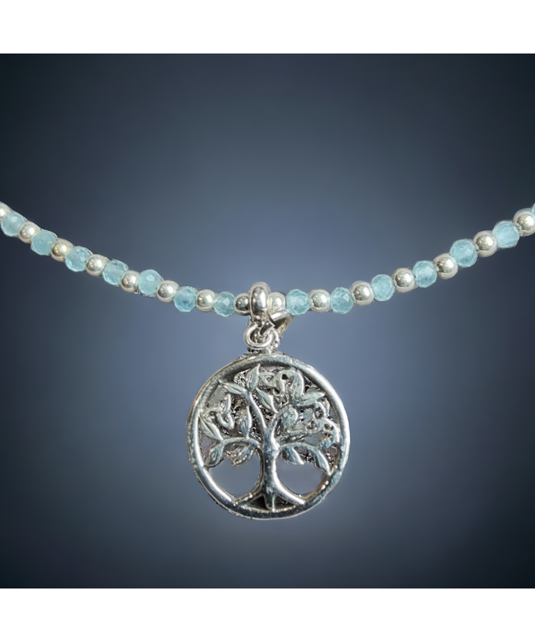 Collier Aigue marine  avec Arbre de vie Argent 925