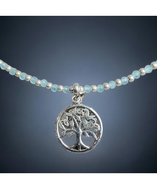 Collier Aigue marine  avec Arbre de vie Argent 925