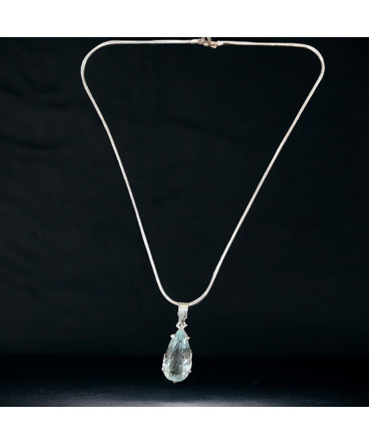 Pendentif Aigue marine sur chaîne Argent 925